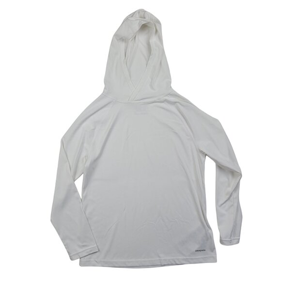 Patagonia Kids Capilene Cool Hoodie Boys Medium White Long Sleeve Sun Shirt - Picture 2 of 11